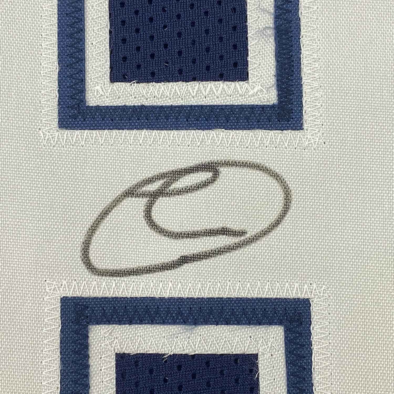 Framed Autographed/Signed CeeDee Lamb 35x39 Dallas Split White/Blue Football Jersey JSA COA