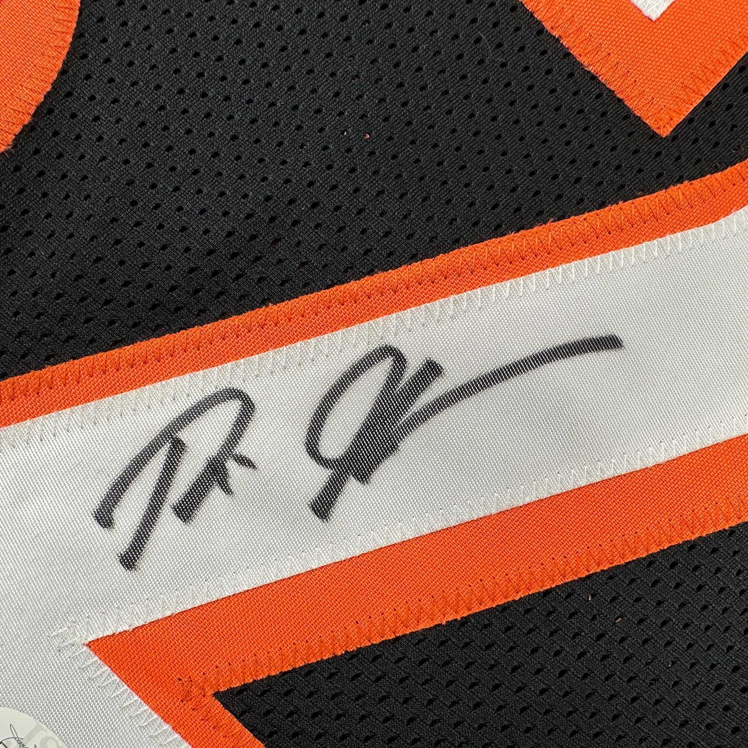 Framed Autographed/Signed Rudi Johnson 35x39 Cincinnati Black Football Jersey JSA COA