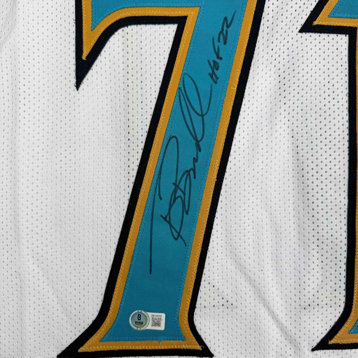 Framed Autographed/Signed Tony Boselli 35x39 HOF 22 Jacksonville White Football Jersey Beckett BAS COA