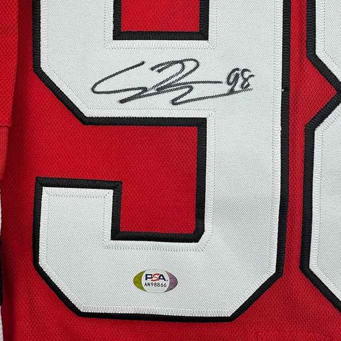 Framed Autographed/Signed Connor Bedard 35x39 Chicago Blackhawks Red Hockey Jersey PSA COA
