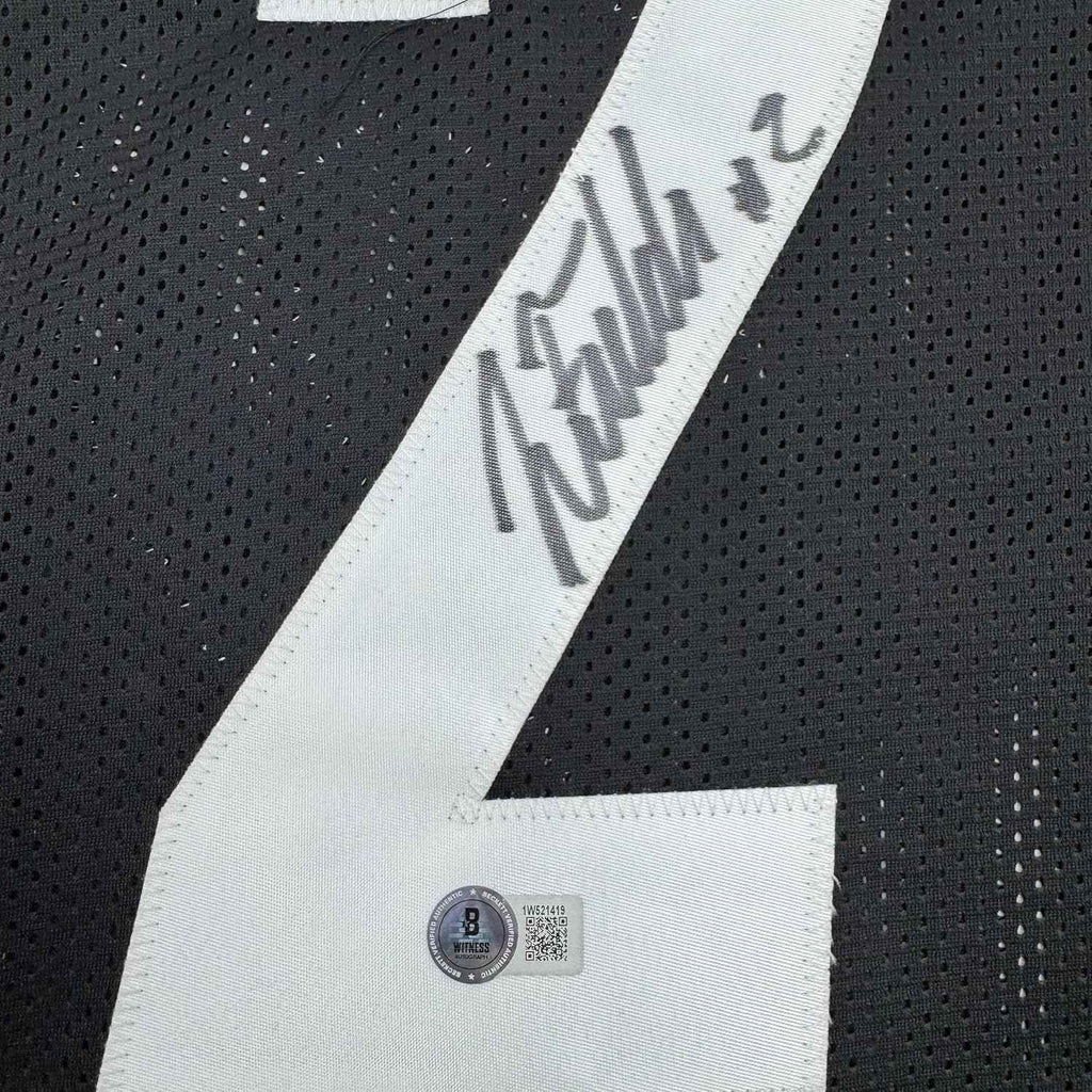 Framed Autographed/Signed Justin Fields 35x39 Pittsburgh Black Football Jersey Beckett BAS COA