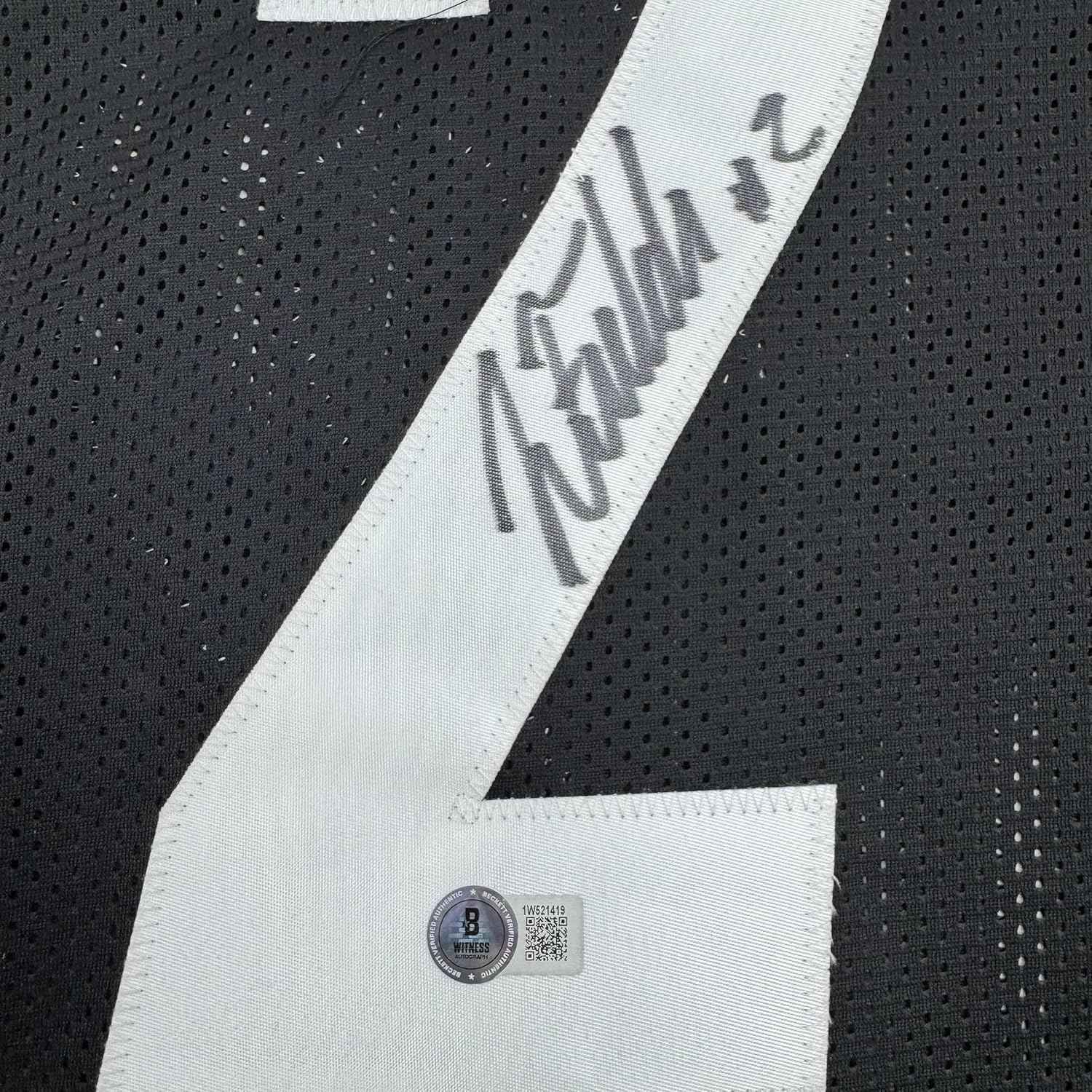 Framed Autographed/Signed Justin Fields 35x39 Pittsburgh Black Football Jersey Beckett BAS COA