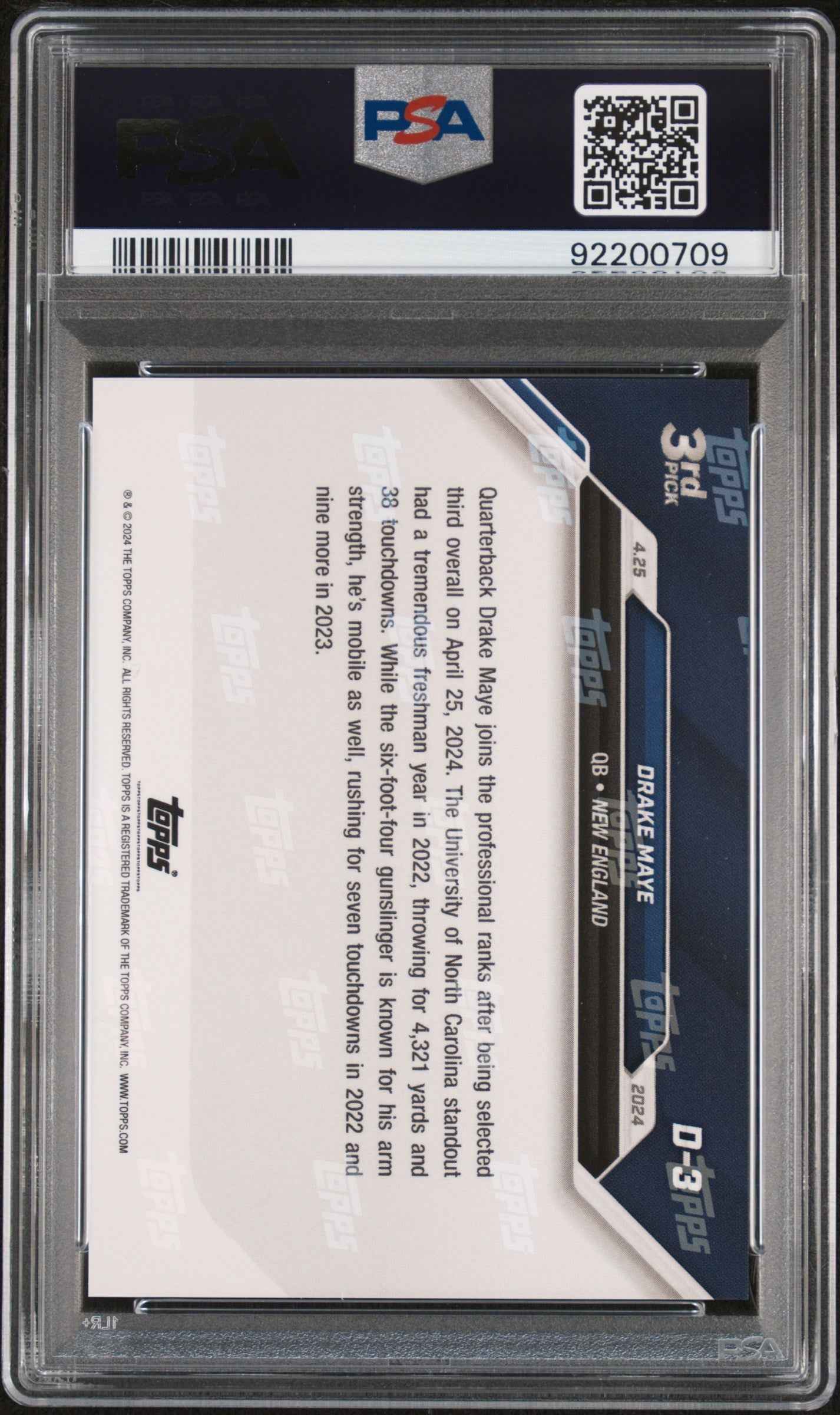 Graded 2024 Topps Now Drake Maye #D3 Rookie RC Football Card PSA 10 Gem Mint