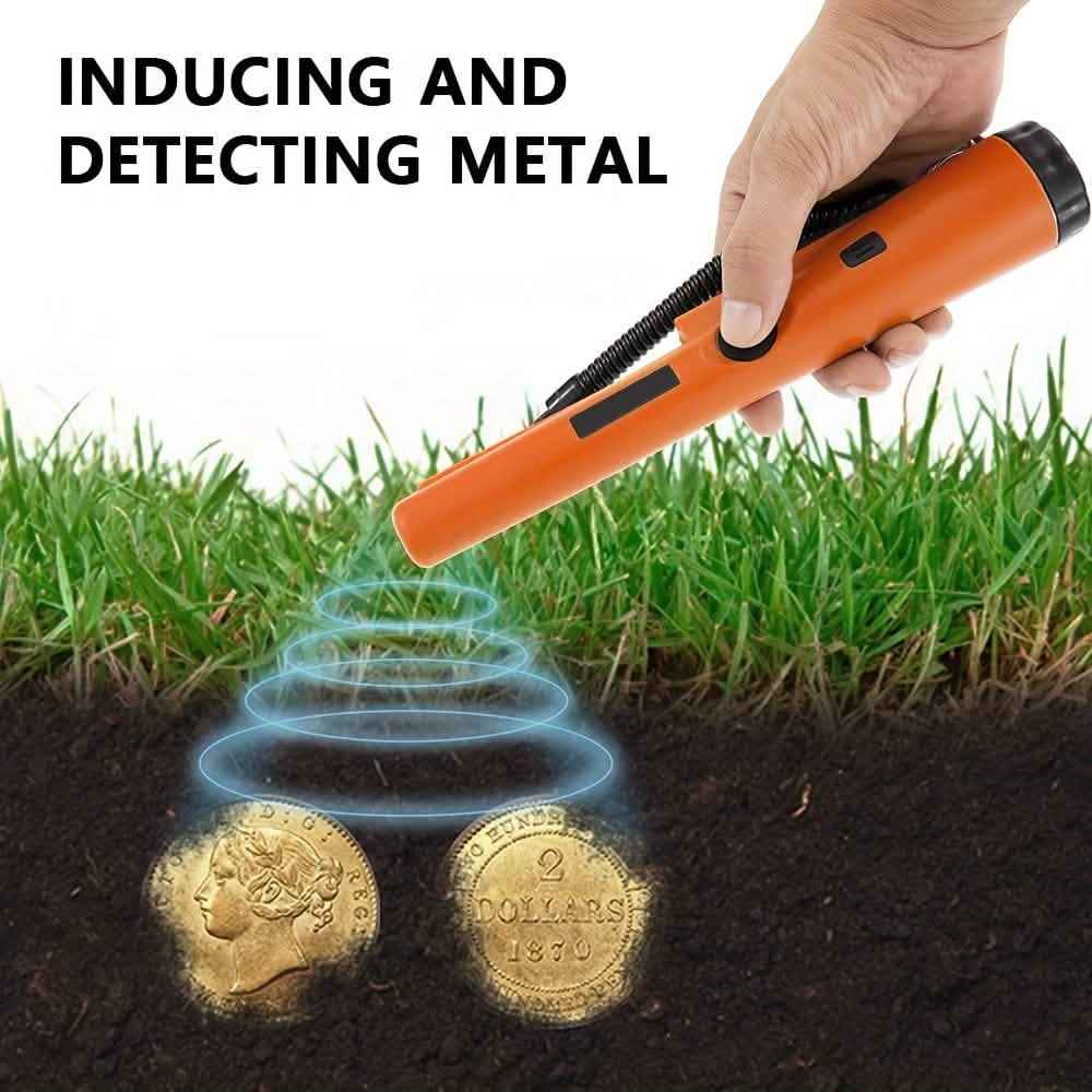 360° Pinpointer Metal Detector with LED, Vibration & Holster (Orange)