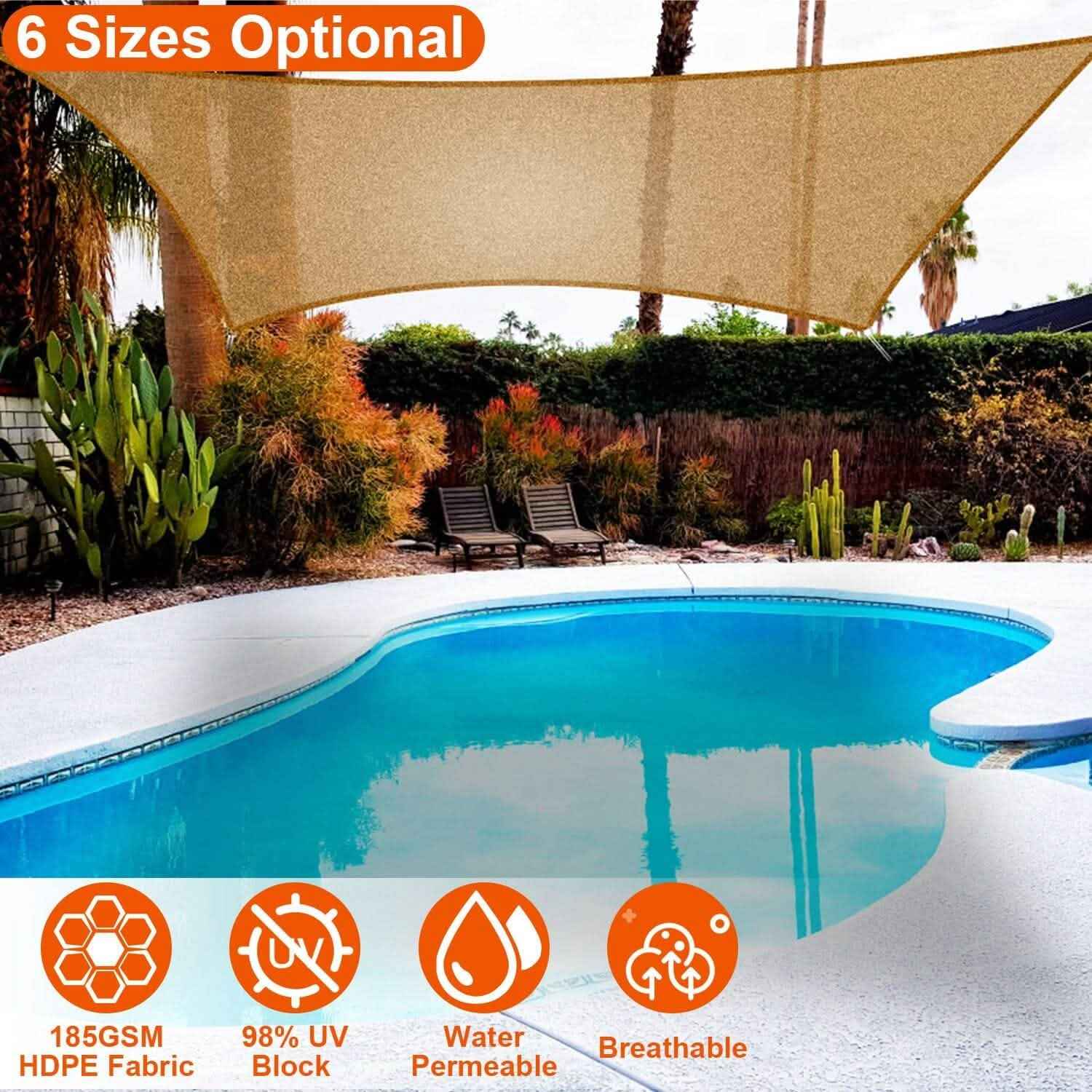 98% UV Block Awning Shelter Rectangle Shade Sails Top Canopy