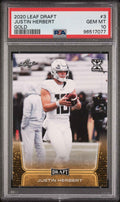 Graded 2020 Leaf Draft Justin Herbert #3 Gold Rookie RC Football Card PSA 10 Gem Mint