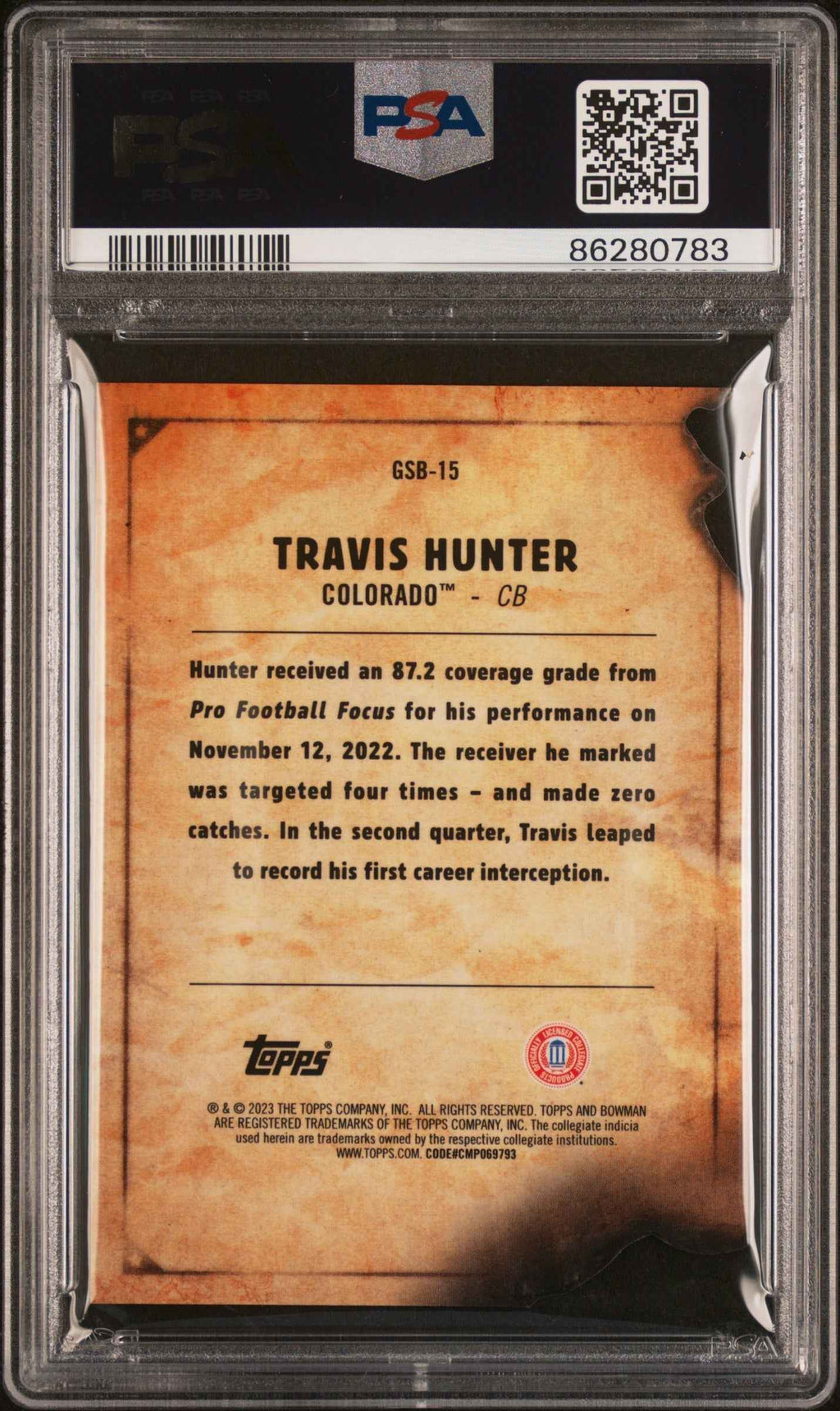 Graded 2023 Topps Bowman U Best Travis Hunter #GSB15 Gunslingers & Bandits Rookie RC Football Card PSA 10 Gem Mint