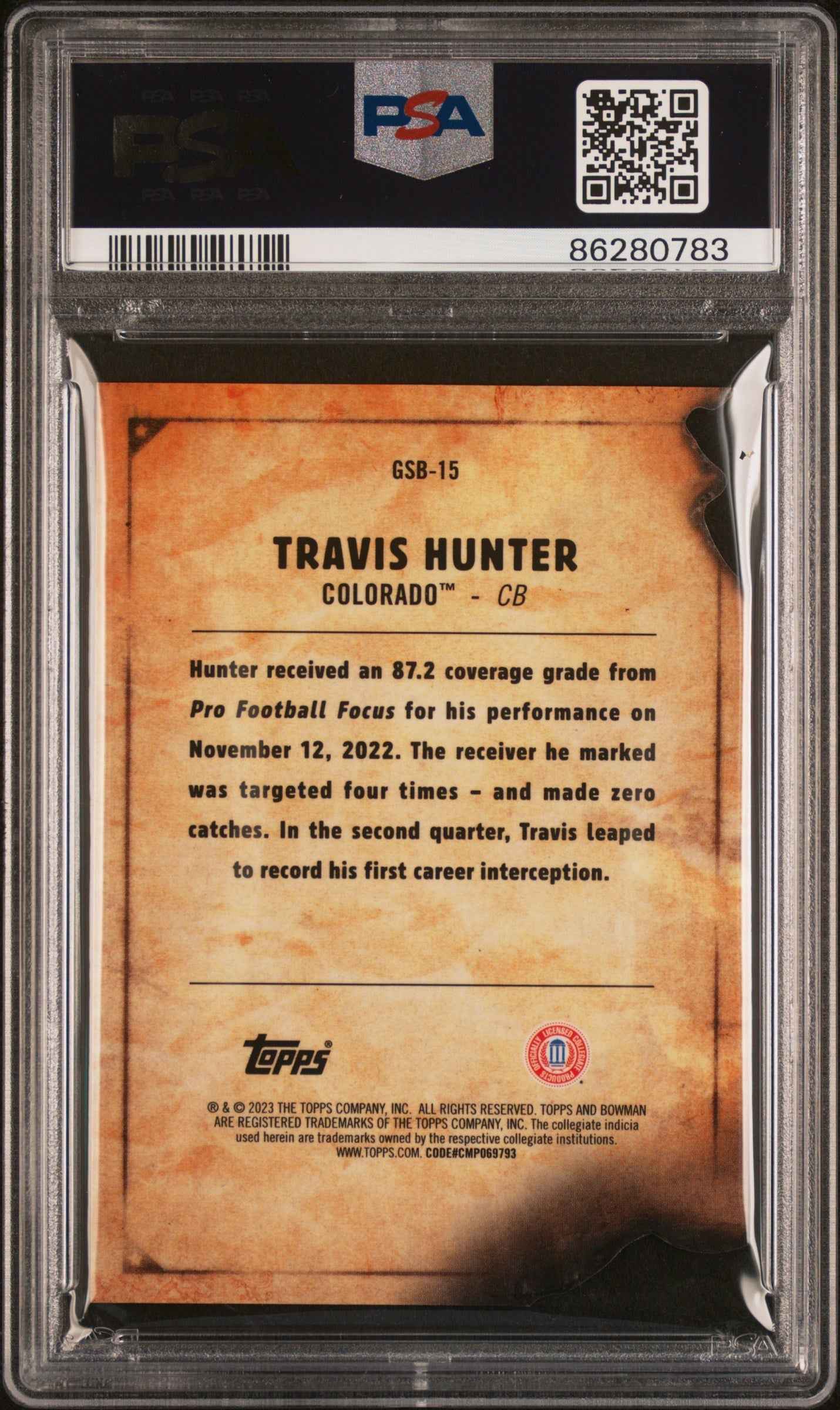 Graded 2023 Topps Bowman U Best Travis Hunter #GSB15 Gunslingers & Bandits Rookie RC Football Card PSA 10 Gem Mint
