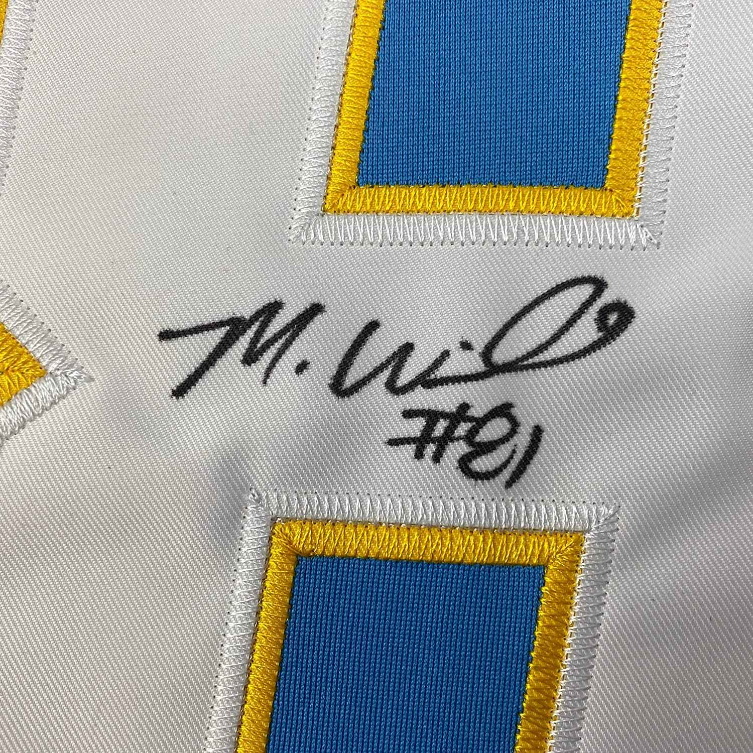 Framed Autographed/Signed Mike Williams 35x39 Los Angeles LA Powder Blue Football Jersey Beckett BAS COA