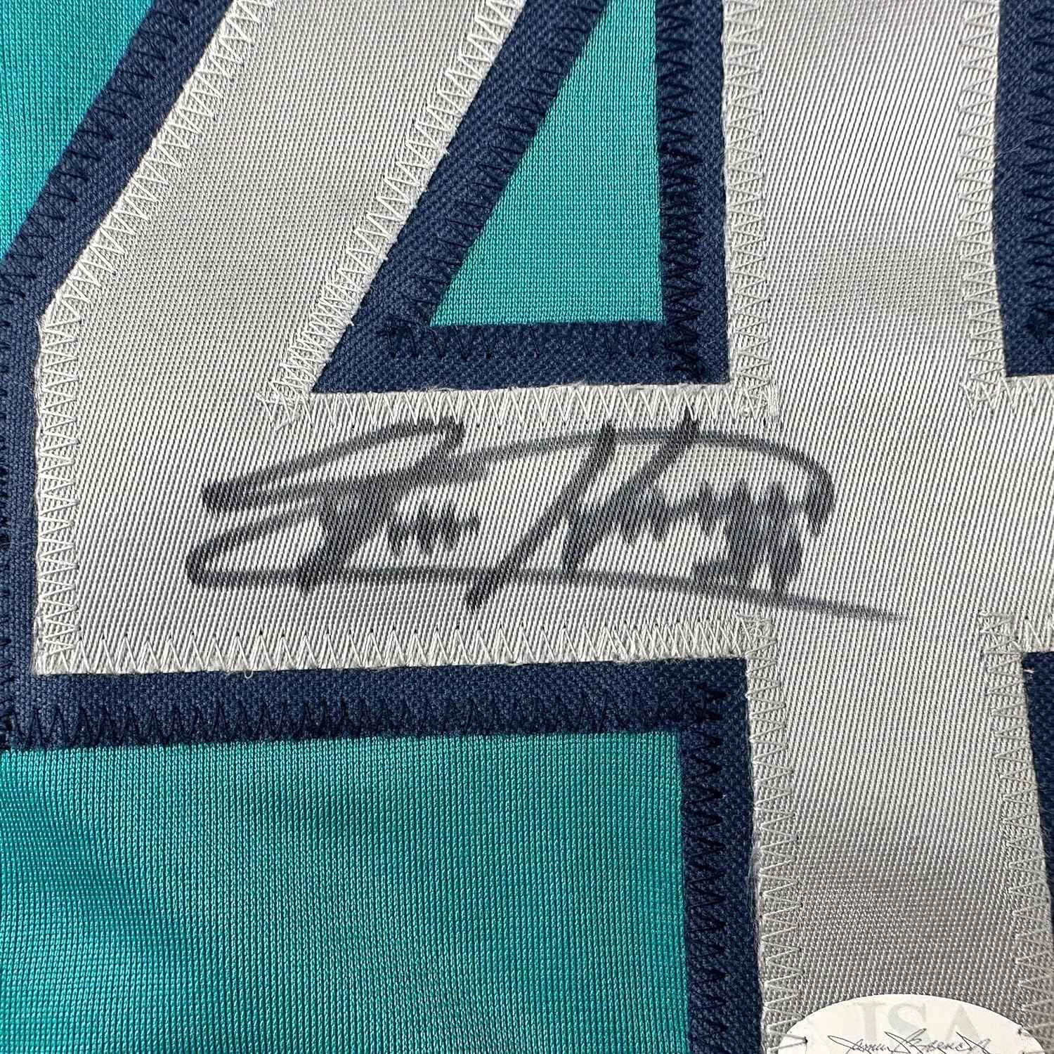 Framed Autographed/Signed Felix Hernandez 35x39 Seattle Teal Baseball Jersey JSA COA