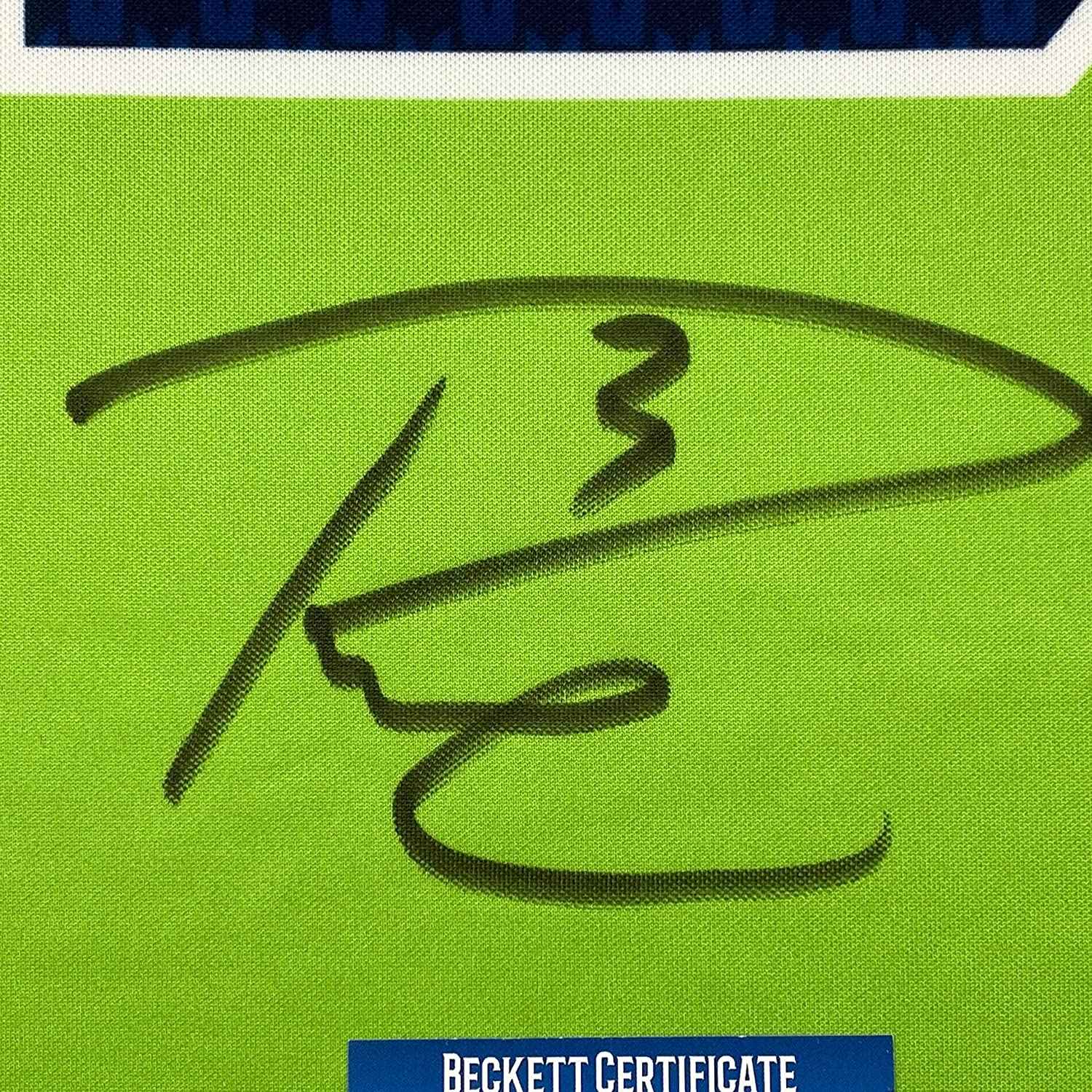 Framed Autographed/Signed Russell Wilson 35x39 Seattle Seahawks Green Color Rush Authentic Football Jersey Beckett BAS COA