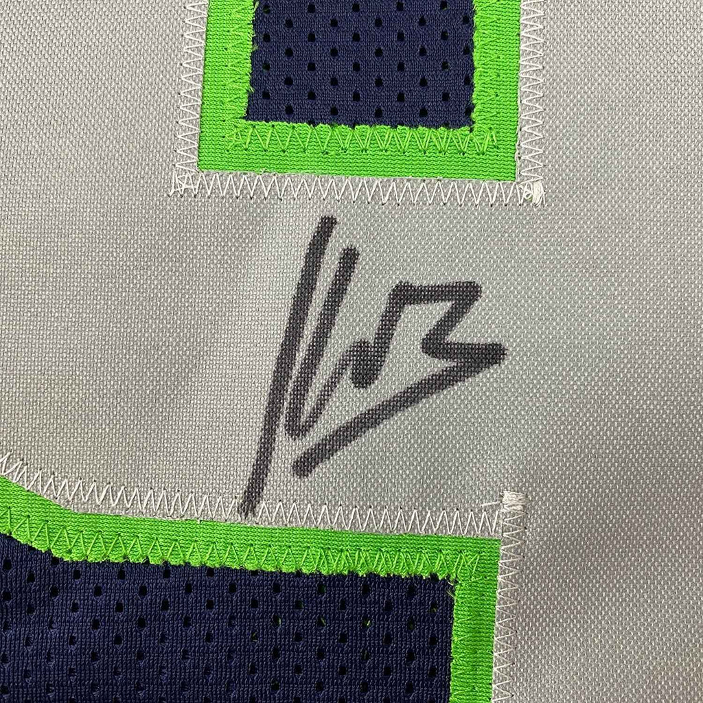 Framed Autographed/Signed Kenneth Walker 35x39 Seattle Blue Football Jersey Beckett BAS COA