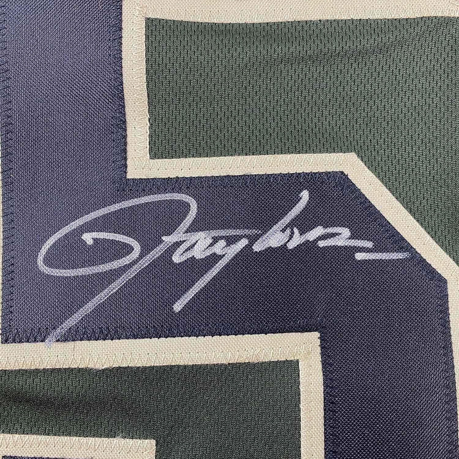 Framed Autographed/Signed Lawrence Taylor 35x39 New York Green Salute To Service Football Jersey Beckett BAS COA