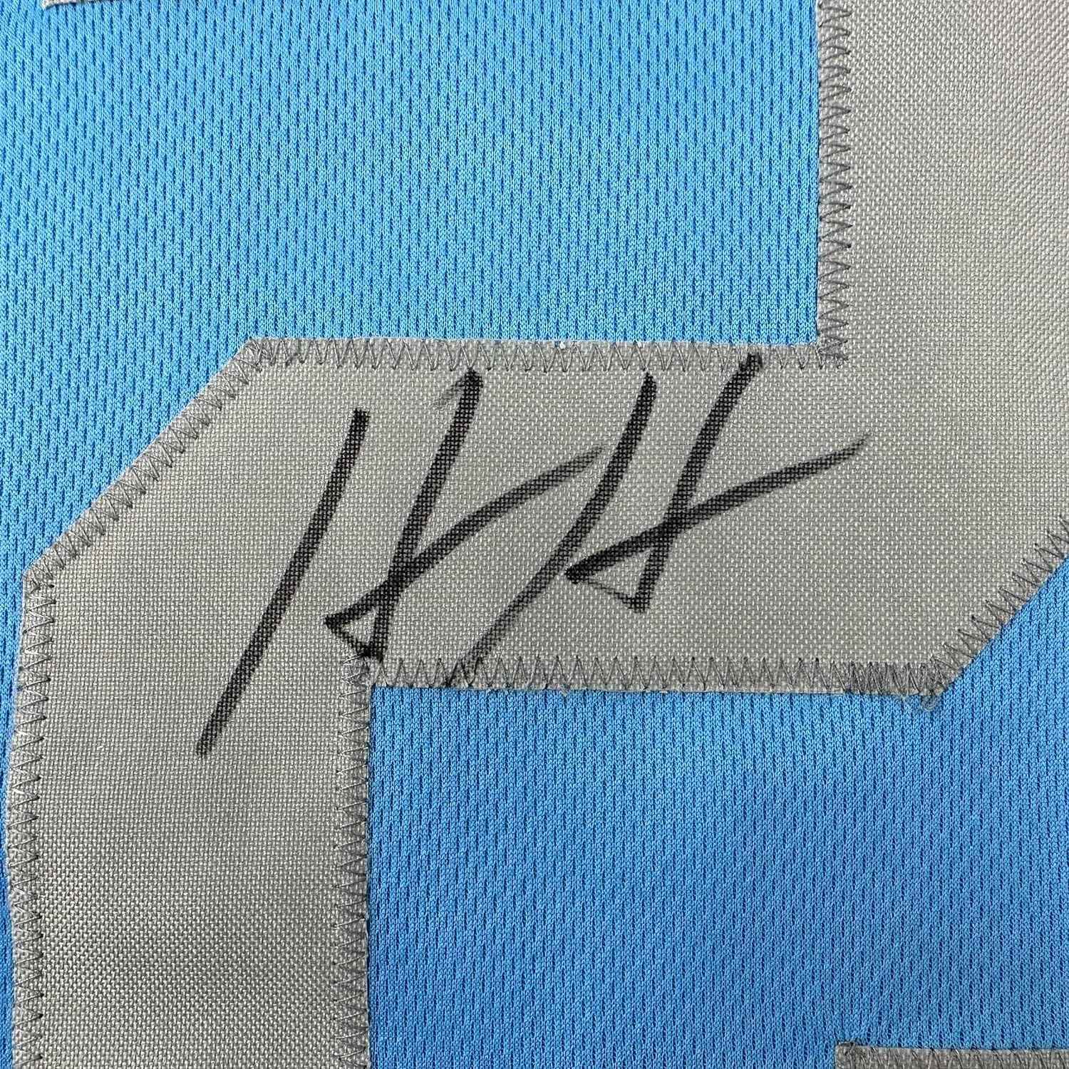 Framed Autographed/Signed Hendon Hooker 35x39 Detroit Retro Blue Football Jersey JSA COA
