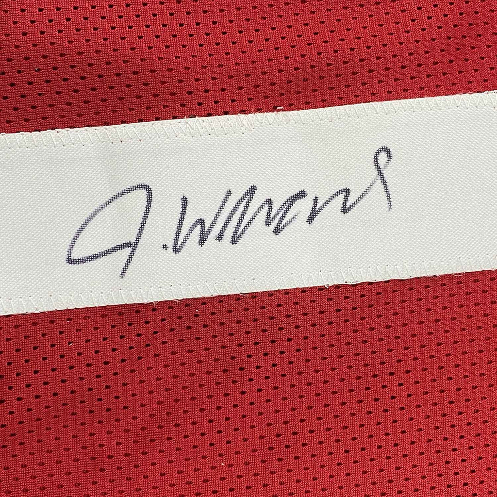Framed Autographed/Signed Jameson Williams 35x39 Alabama Red College Football Jersey JSA COA