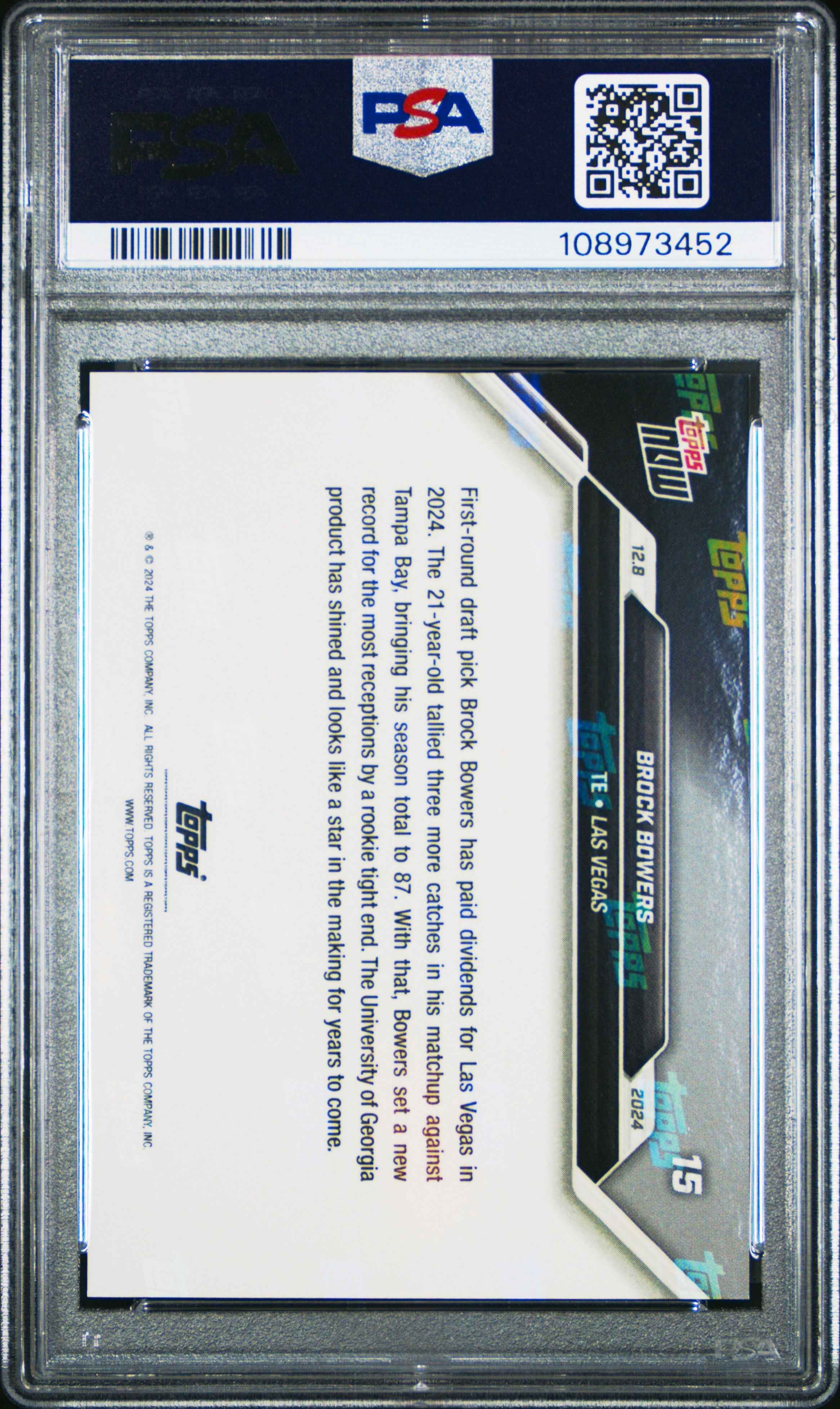 Graded 2024 Topps Now Brock Bowers #15 Rookie RC Football Card PSA 9 Mint