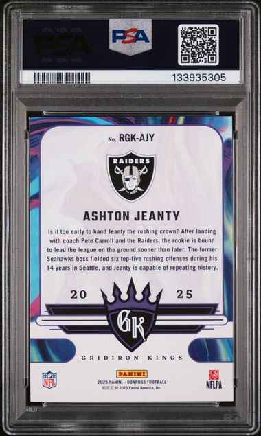 Graded 2025 Panini Donruss Ashton Jeanty #RGKAJY Rookie Gridiron Kings Rookie RC Football Card PSA 10 Gem Mint