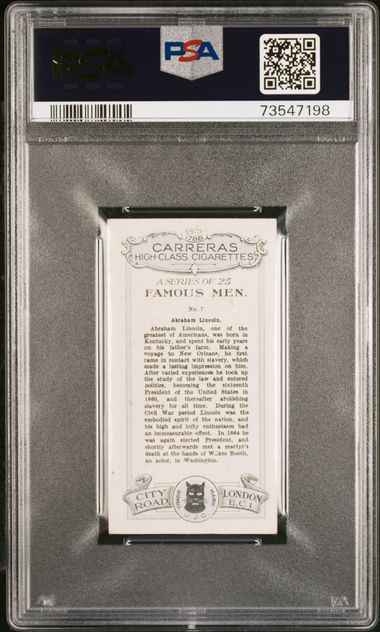 Graded 1927 Carreras Ltd. Famous Men Abraham Lincoln #7 Baseball Tobacco Card PSA 6 EX-MT