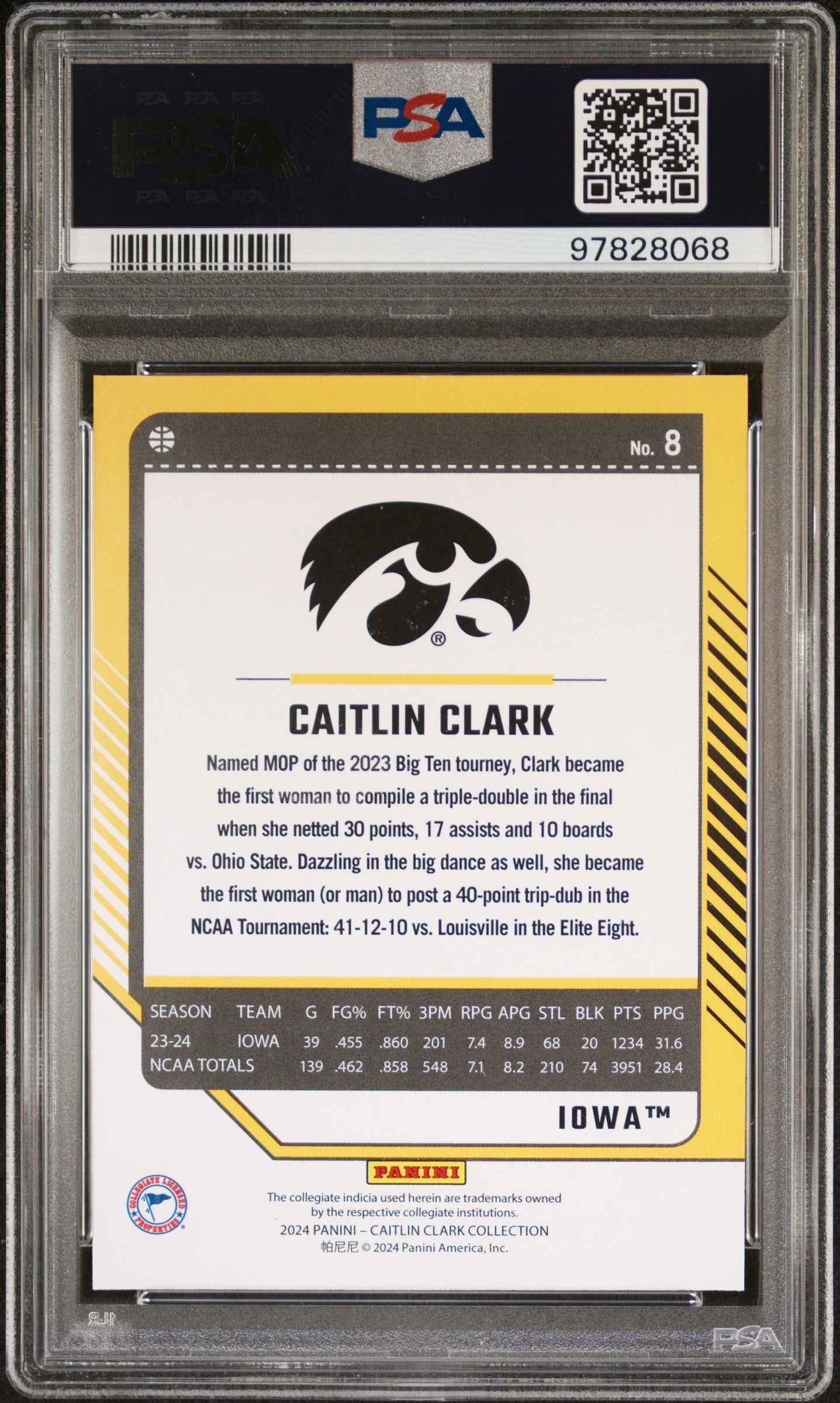Graded 2024 Panini Caitlin Clark Collection Caitlin Clark #8 Donruss Panini Rookie RC Basketball Card PSA 10 Gem Mint