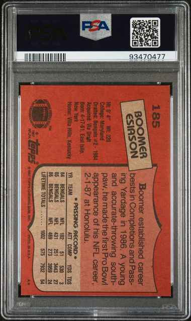 Graded 1987 Topps Boomer Esiason #185 2nd Year Football Card PSA 8 NM-MT