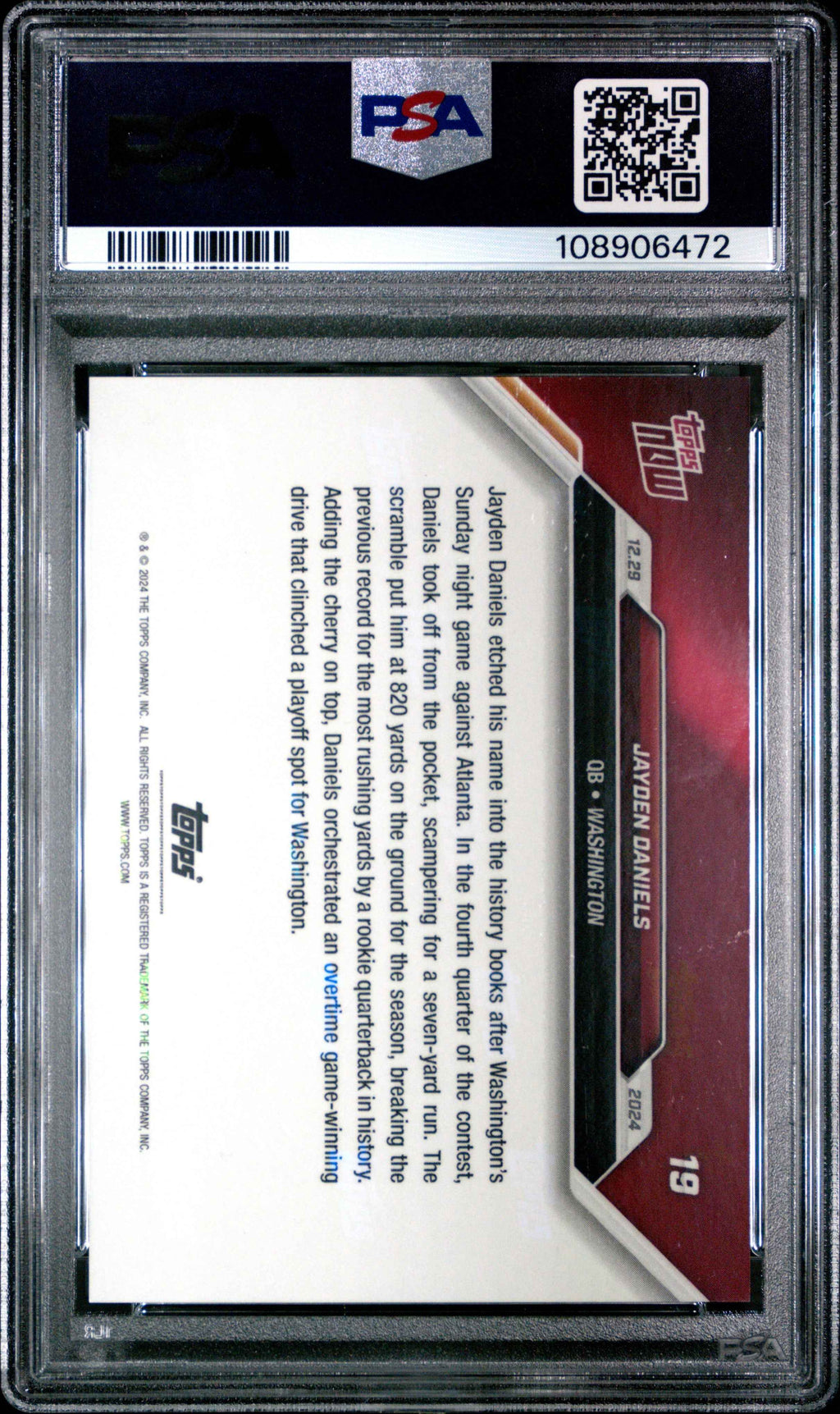 Graded 2024 Topps Now Jayden Daniels #19 Rookie RC Football Card PSA 10 Gem Mint