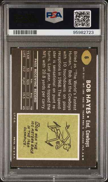 Graded 1969 Topps Bob Hayes #6 Football Card PSA 3 Very Good