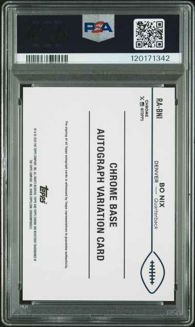 Graded 2024 Topps Chrome Bo Nix #RABNI /199 Aqua Geometric Rookie Auto Rookie RC Football Card PSA 10 Gem Mint