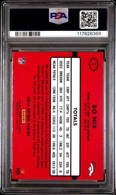 Graded 2024 Panini Donruss Optic Bo Nix #6 2014 Retro Series Rookie RC Football Card PSA 10 Gem Mint
