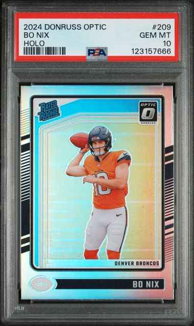 Graded 2024 Panini Donruss Optic Bo Nix #209 Holo Rookie RC Football Card PSA 10 Gem Mint