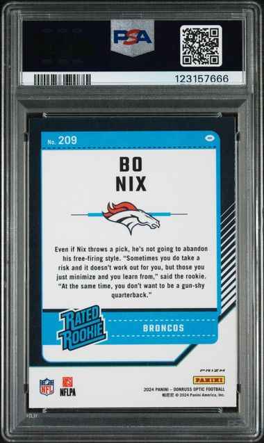 Graded 2024 Panini Donruss Optic Bo Nix #209 Holo Rookie RC Football Card PSA 10 Gem Mint