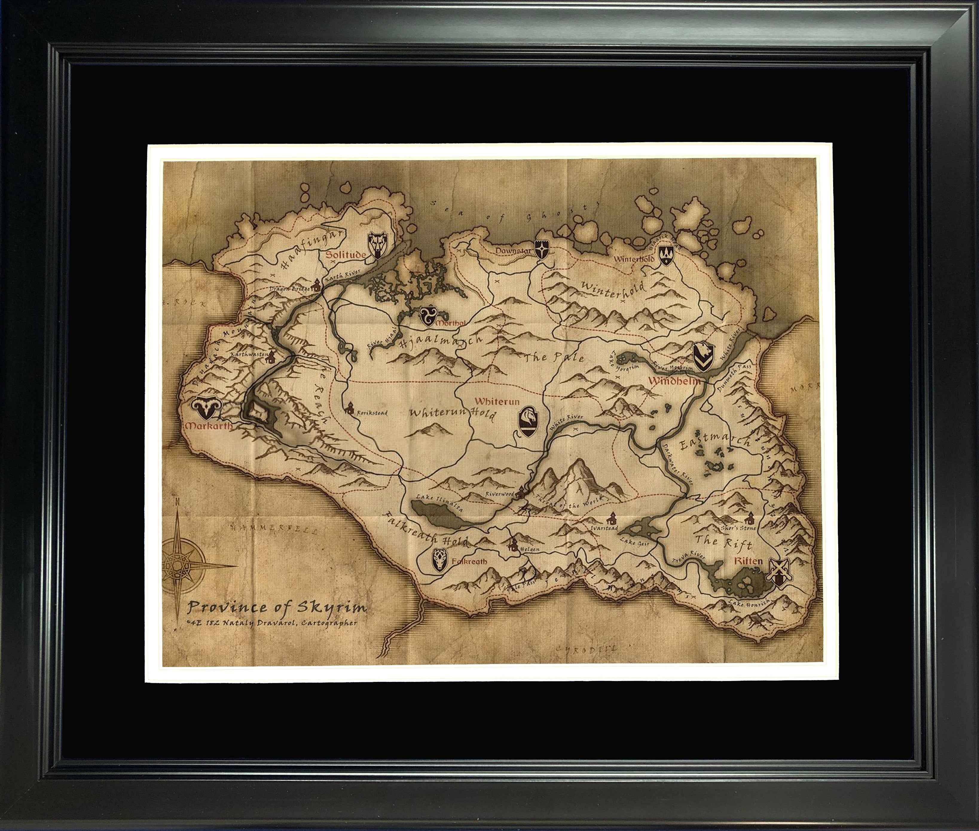 Framed Skyrim Map 11"x14" Video Game Photo