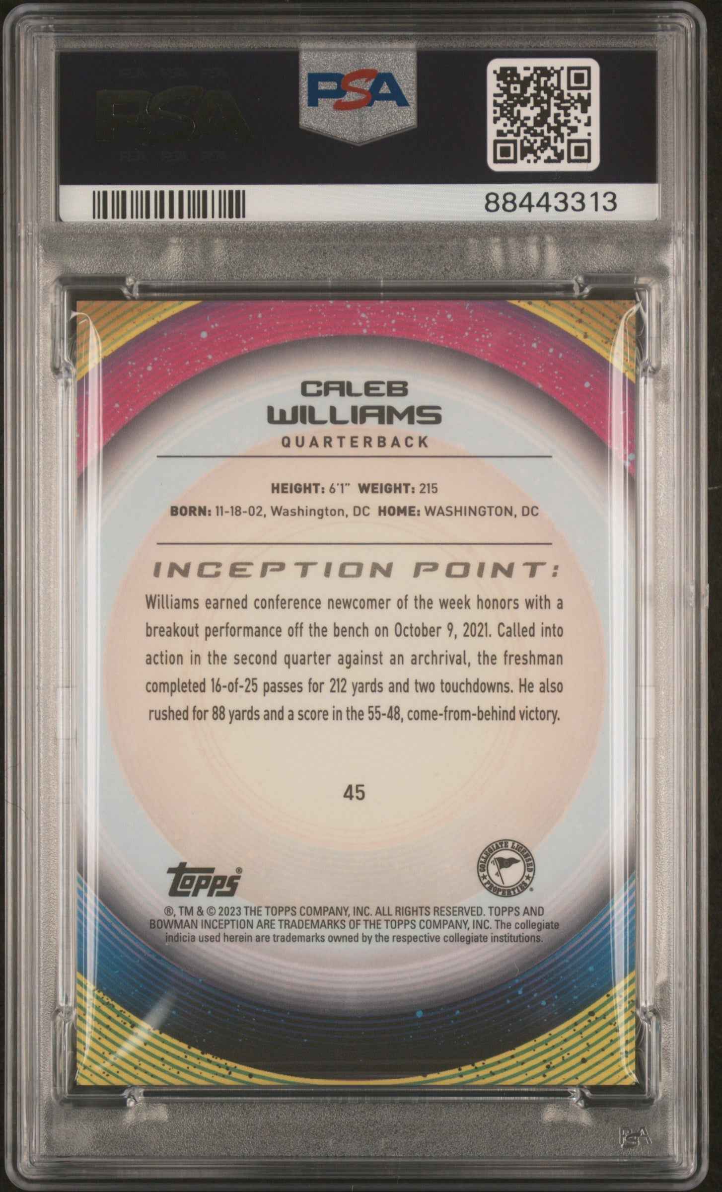Graded 2022 Topps Bowman U Inception Caleb Williams #45 Rookie RC Football Card PSA 10 Gem Mint