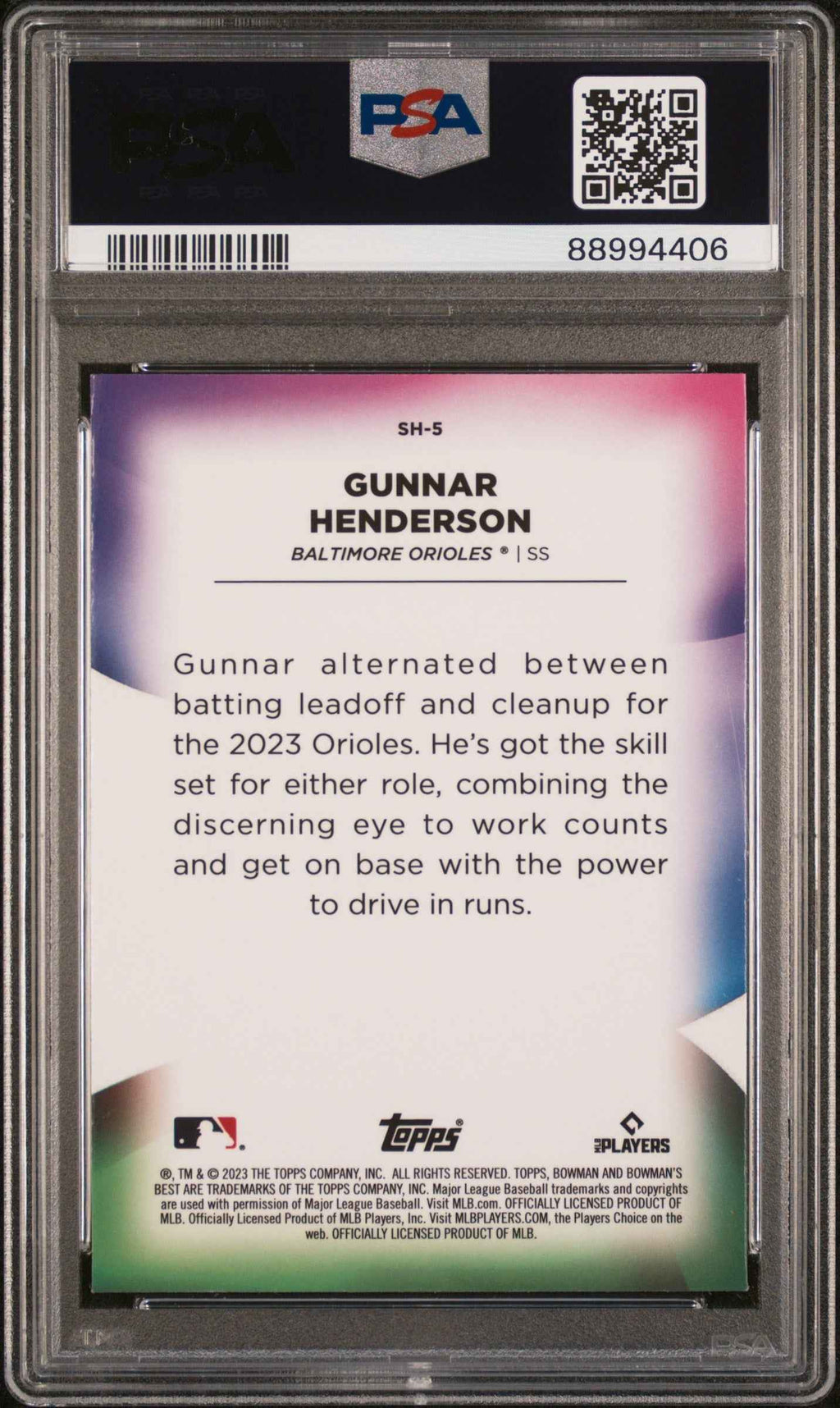 Graded 2023 Topps Bowmans Best Gunnar Henderson #SH5 Shellacked Rookie RC Baseball Card PSA 9 Mint