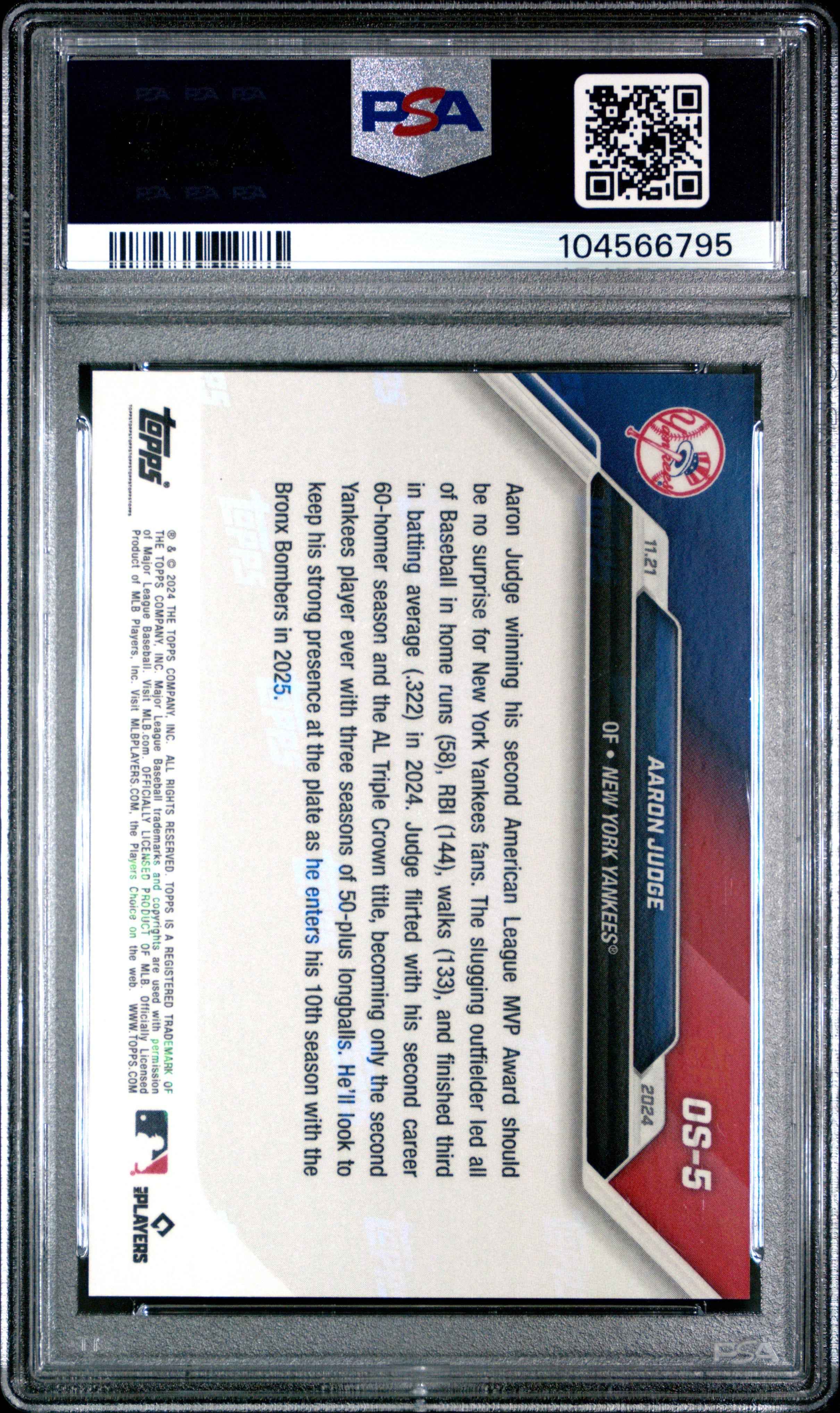 Graded 2024 Topps Now Aaron Judge #OS5 Offseason Baseball Card PSA 10 Gem Mint