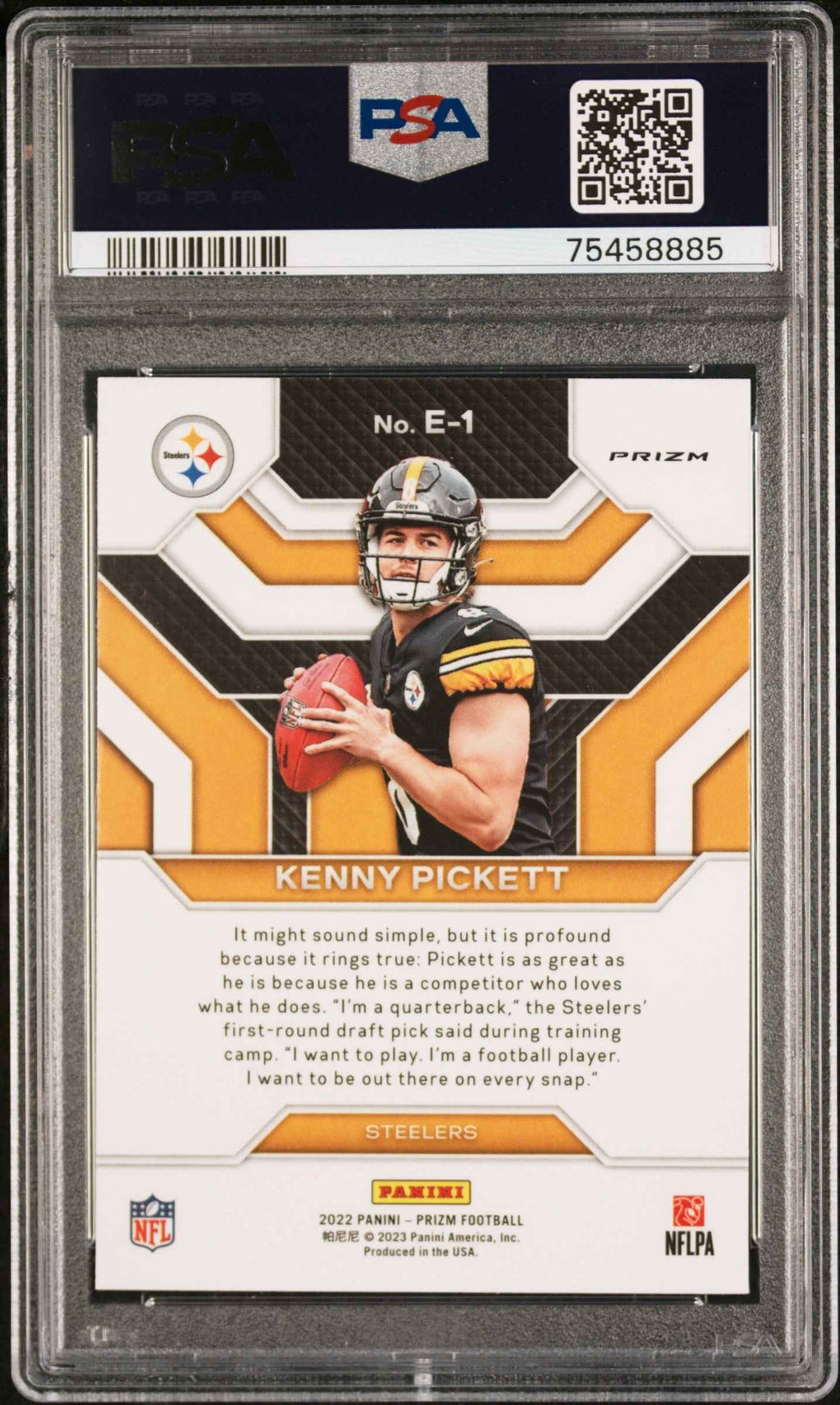 Graded 2022 Panini Prizm Kenny Pickett #E1 Emergent Silver Prizm Rookie RC Football Card PSA 10 Gem Mint