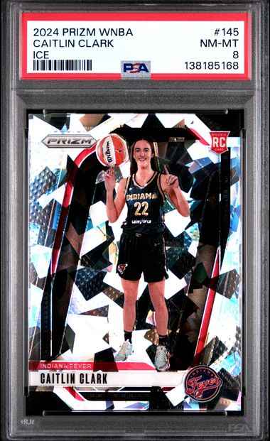 Graded 2024 Panini Prizm Caitlin Clark #145 Ice Rookie RC Basketball Card PSA 8 NM-MT