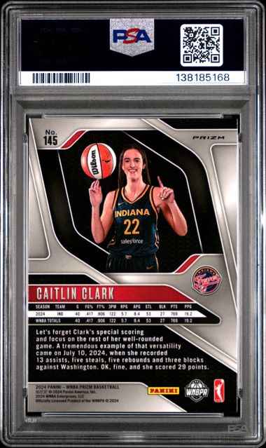 Graded 2024 Panini Prizm Caitlin Clark #145 Ice Rookie RC Basketball Card PSA 8 NM-MT