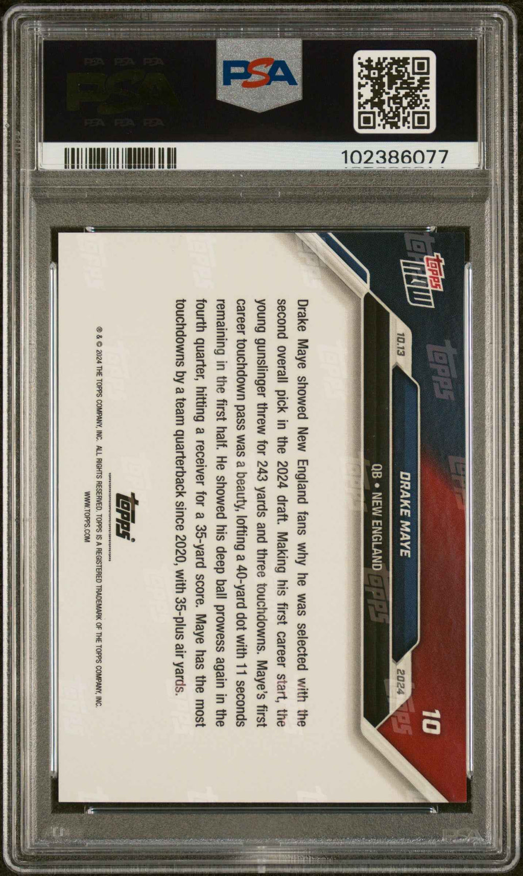 Graded 2024 Topps Now Drake Maye #10 Rookie RC Football Card PSA 9 Mint