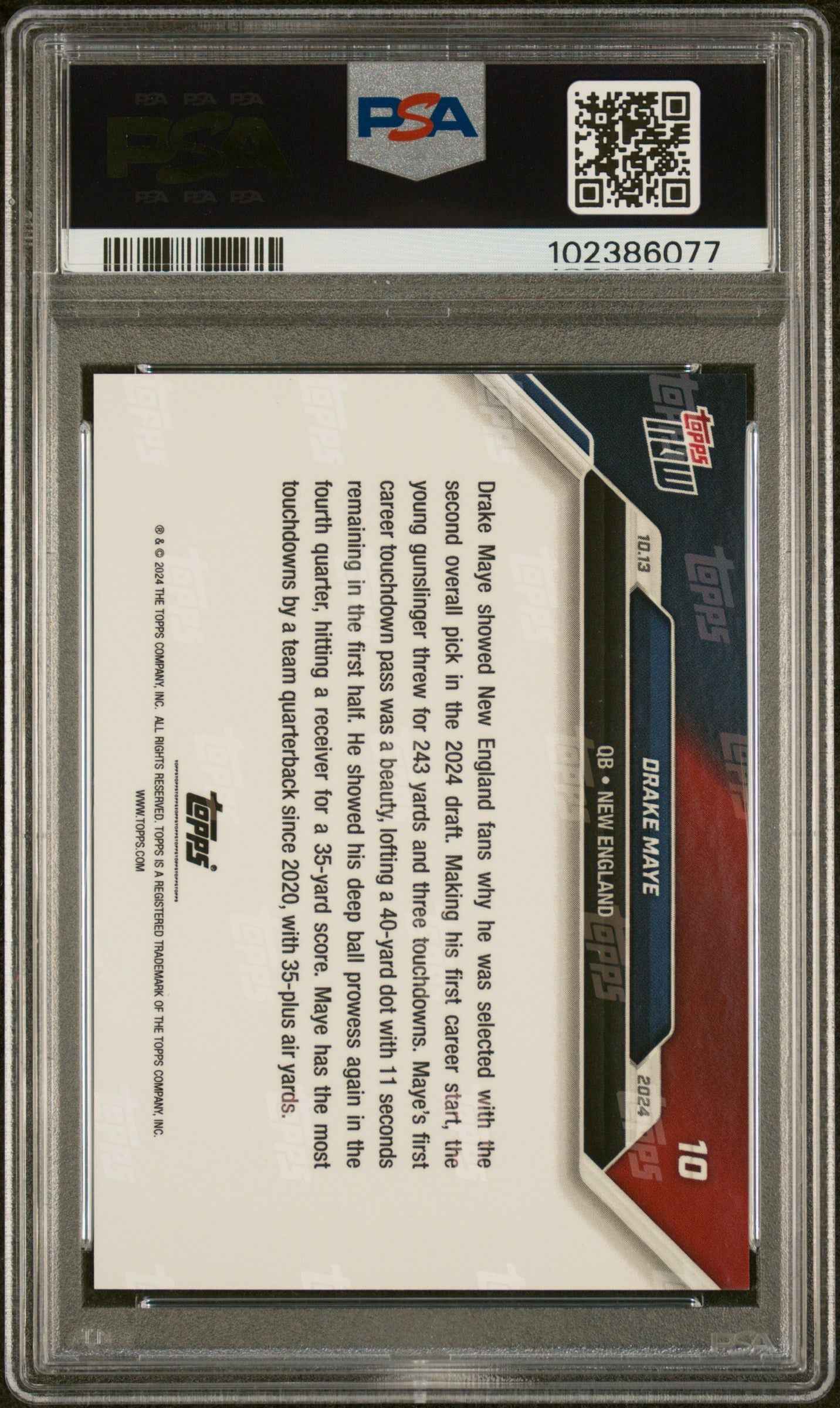 Graded 2024 Topps Now Drake Maye #10 Rookie RC Football Card PSA 9 Mint