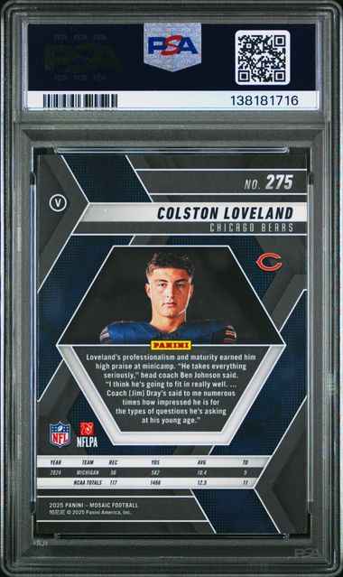Graded 2025 Panini Mosaic Colston Loveland #275 Variation Rookie RC Football Card PSA 10 Gem Mint