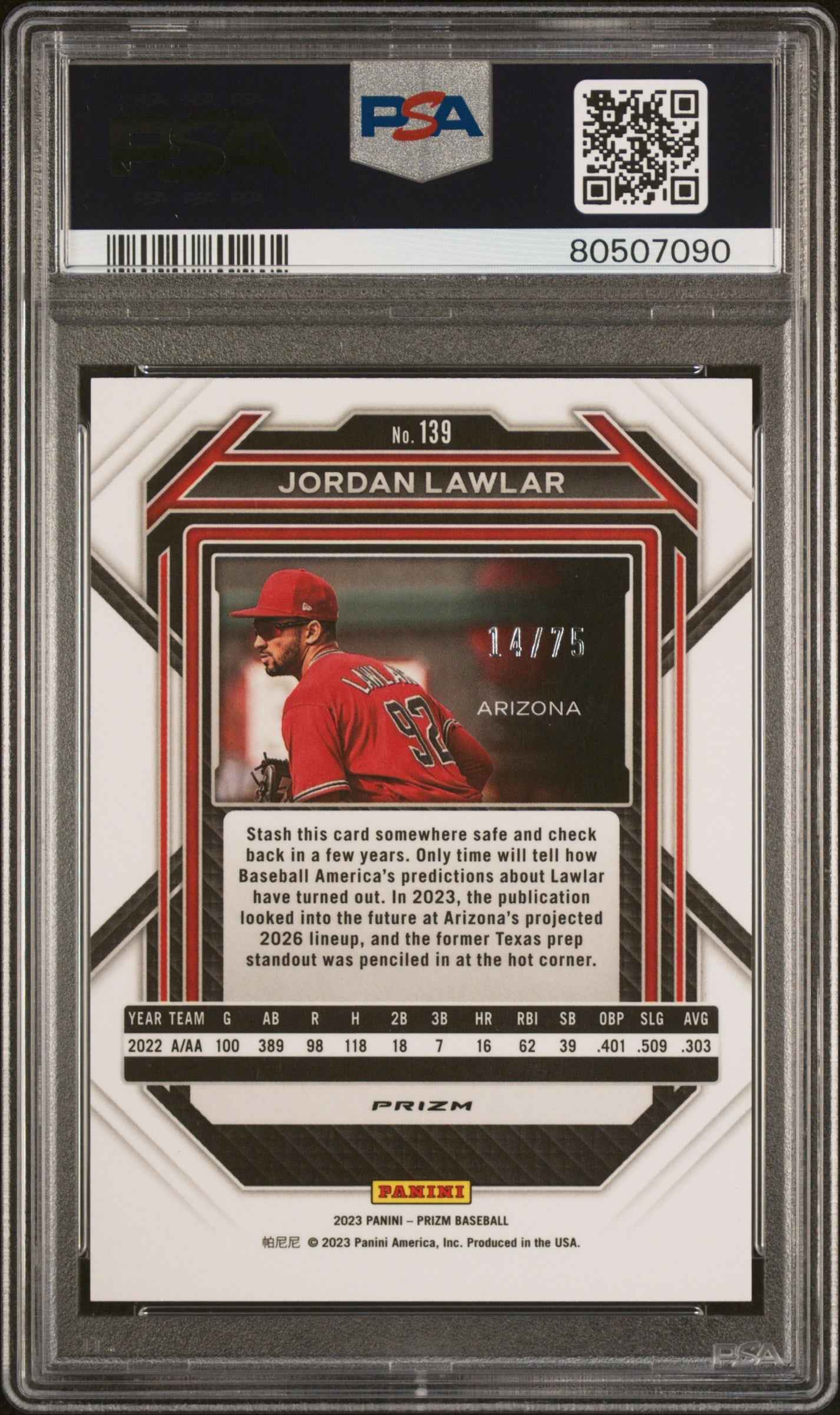 Graded 2023 Panini Prizm Jordan Lawler #139 Green Scope #/75 Rookie RC Baseball Card PSA 10 Gem Mint