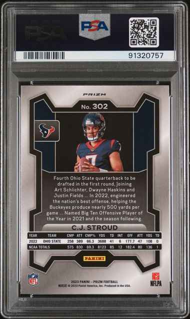 Graded 2023 Panini Prizm CJ Stroud #302 Variation No Huddle Rookie RC Football Card PSA 10 Gem Mint