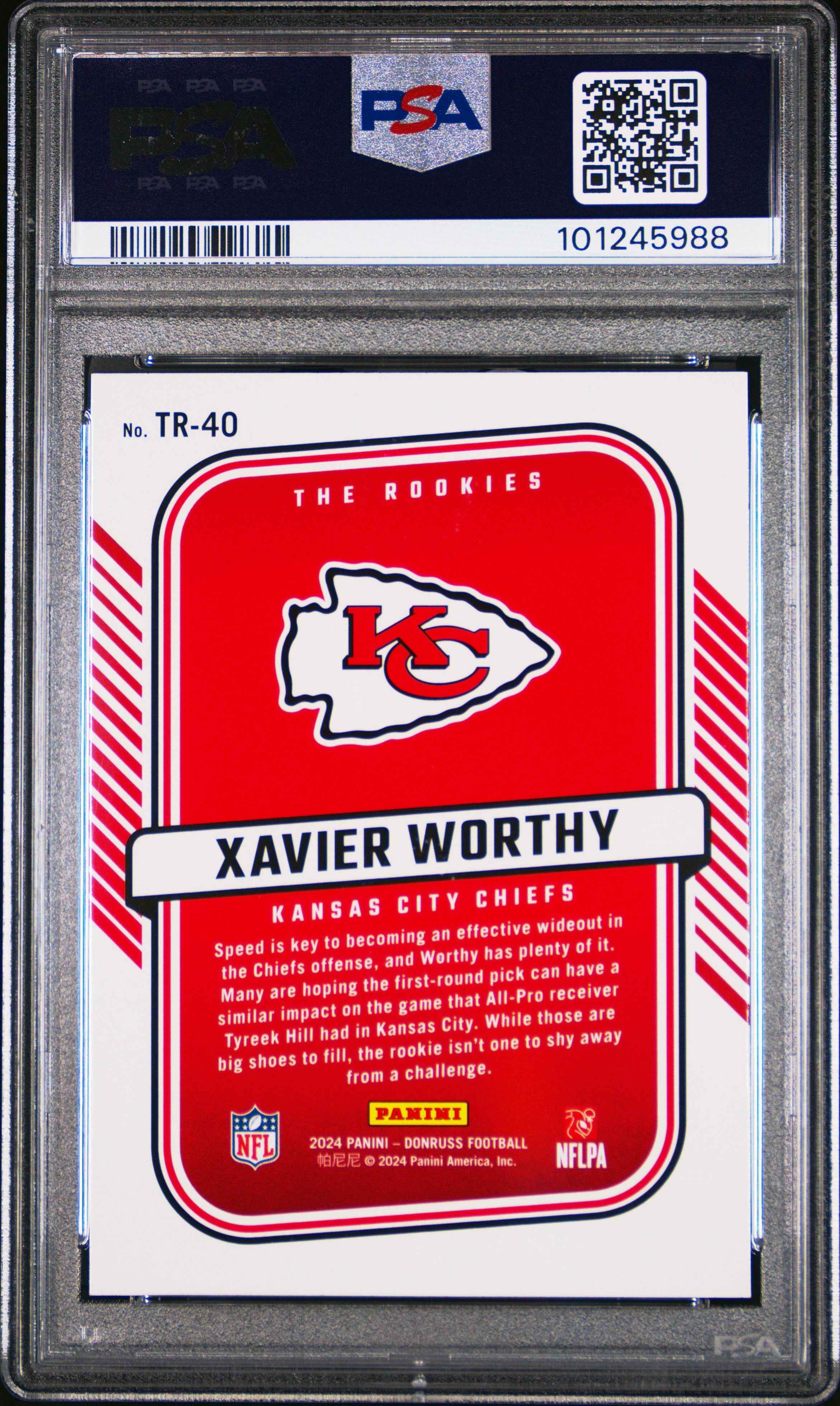Graded 2024 Panini Donruss Xavier Worthy #TR40 The Rookies Rookie RC Football Card PSA 10 Gem Mint