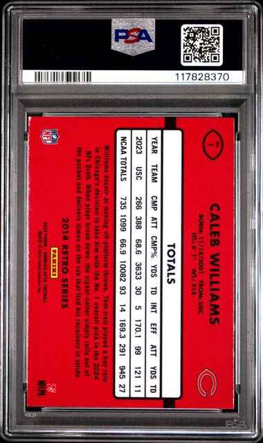 Graded 2024 Panini Donruss Optic Caleb Williams #1 2014 Retro Series Rookie RC Football Card PSA 10 Gem Mint