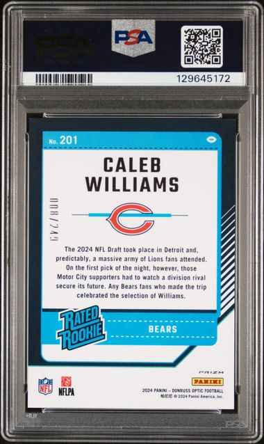 Graded 2024 Panini Donruss Optic Caleb Williams #201 /249 Orange Rookie RC Football Card PSA 10 Gem Mint