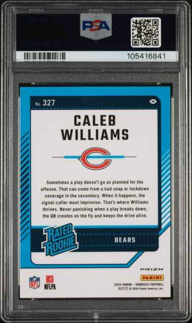 Graded 2024 Panini Donruss Caleb Williams #327 Optic Preview Red & Green Rookie RC Football Card PSA 10 Gem Mint