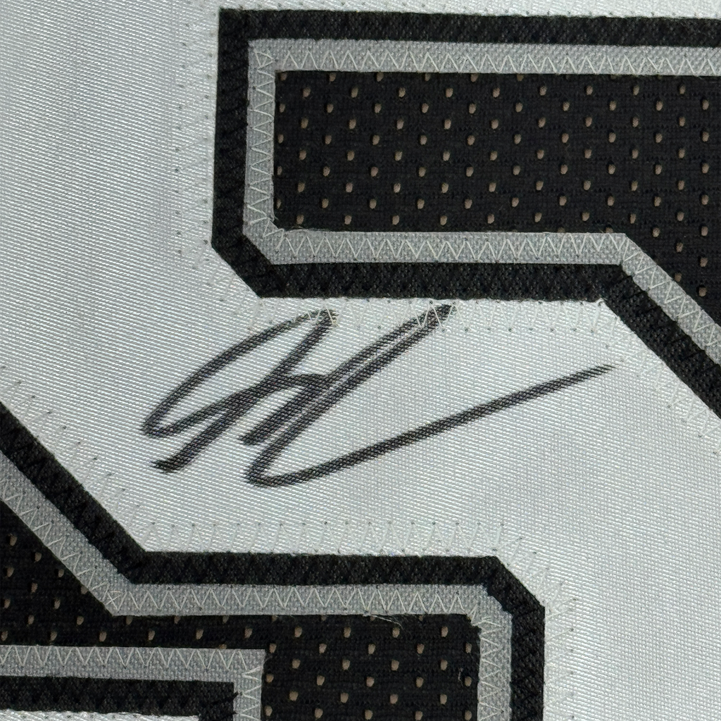 Framed Autographed/Signed Stephon Castle 35x39 San Antonio Black Basketball Jersey JSA COA