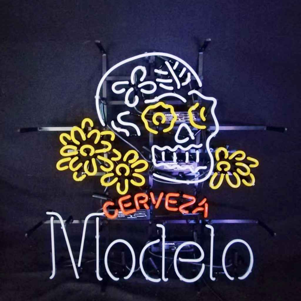 Cerveza Modelo Beer Skull Bone Neon Signs