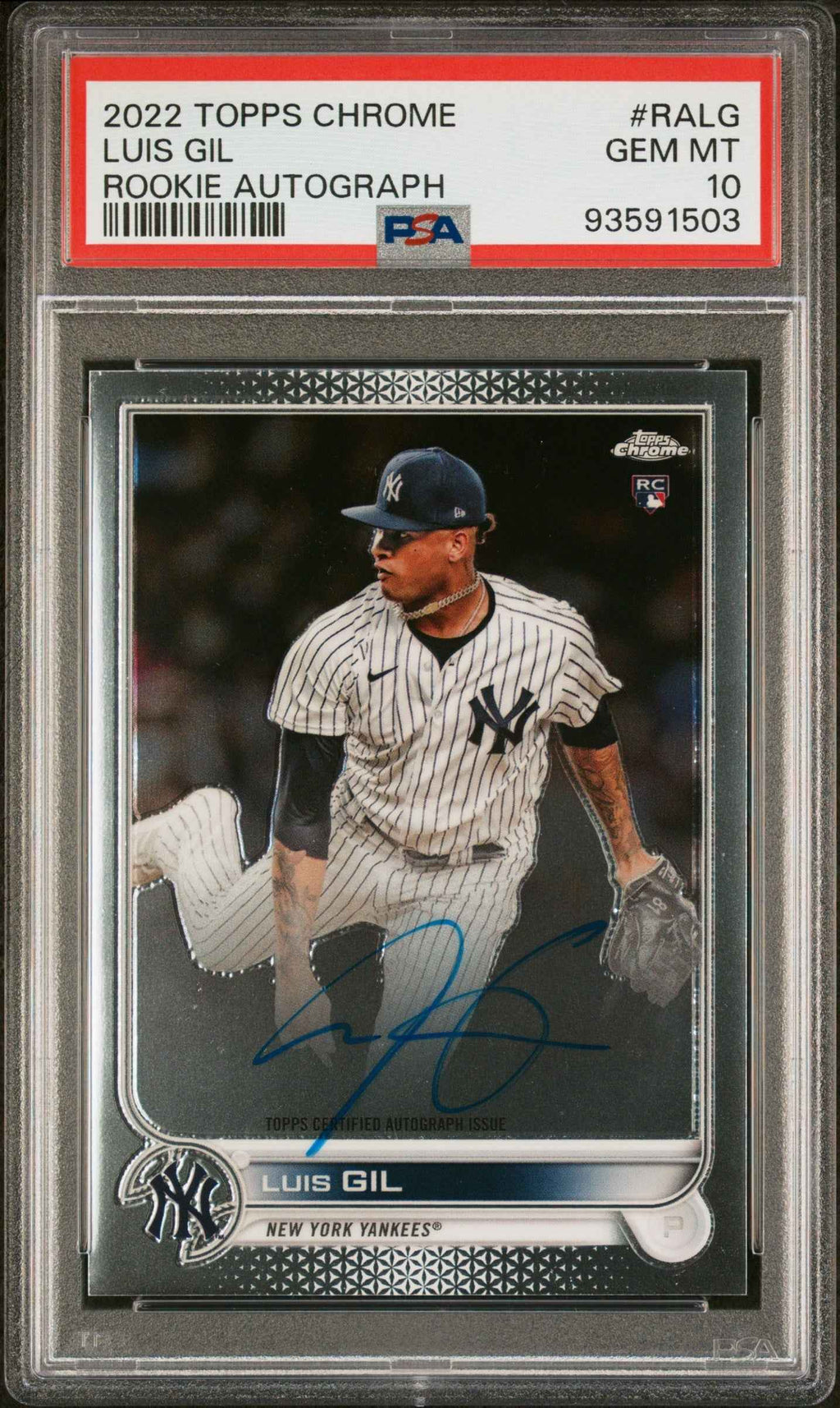 Graded 2022 Topps Chrome Luis Gil #RALG Rookie Autograph Rookie RC Baseball Card PSA 10 Gem Mint