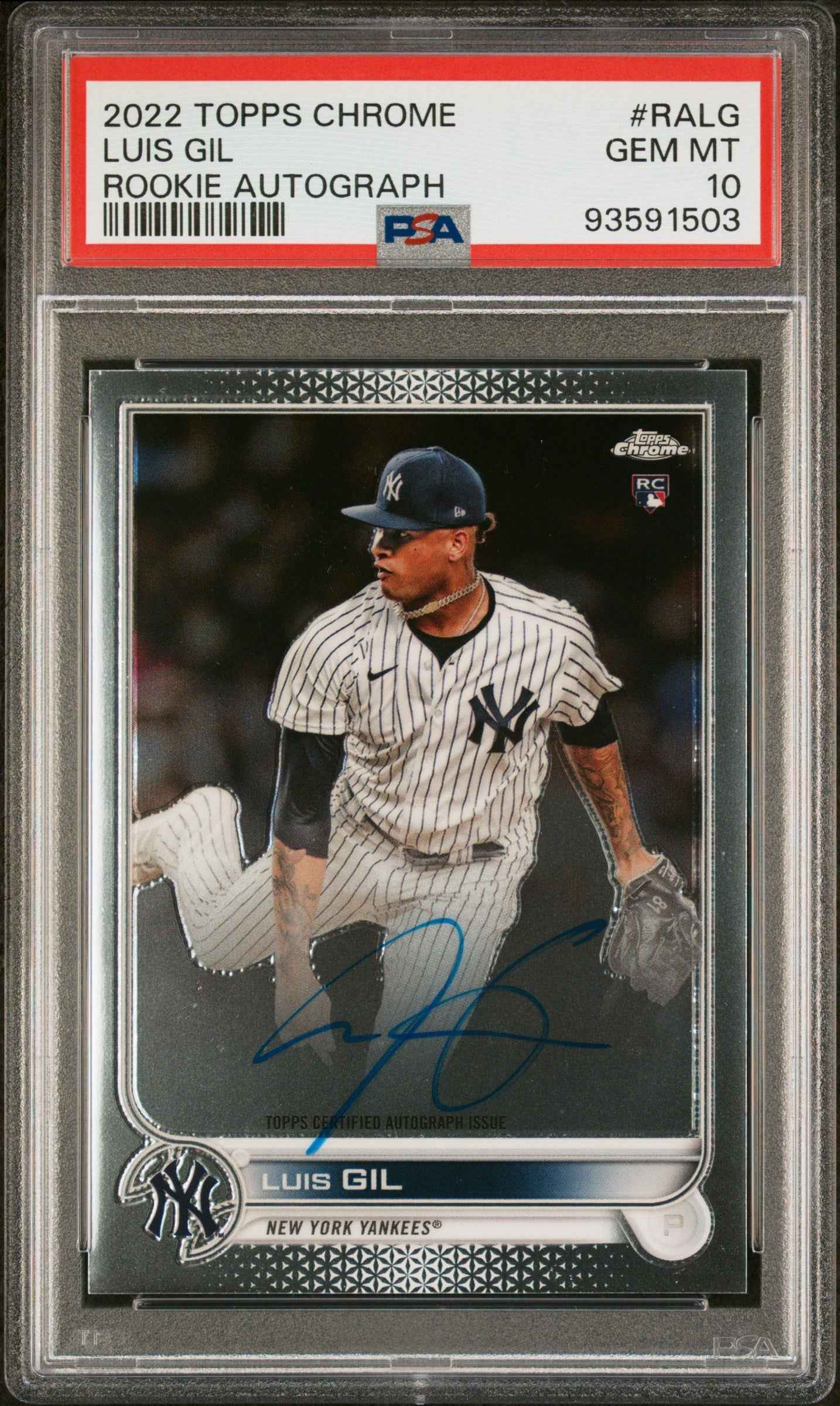 Graded 2022 Topps Chrome Luis Gil #RALG Rookie Autograph Rookie RC Baseball Card PSA 10 Gem Mint